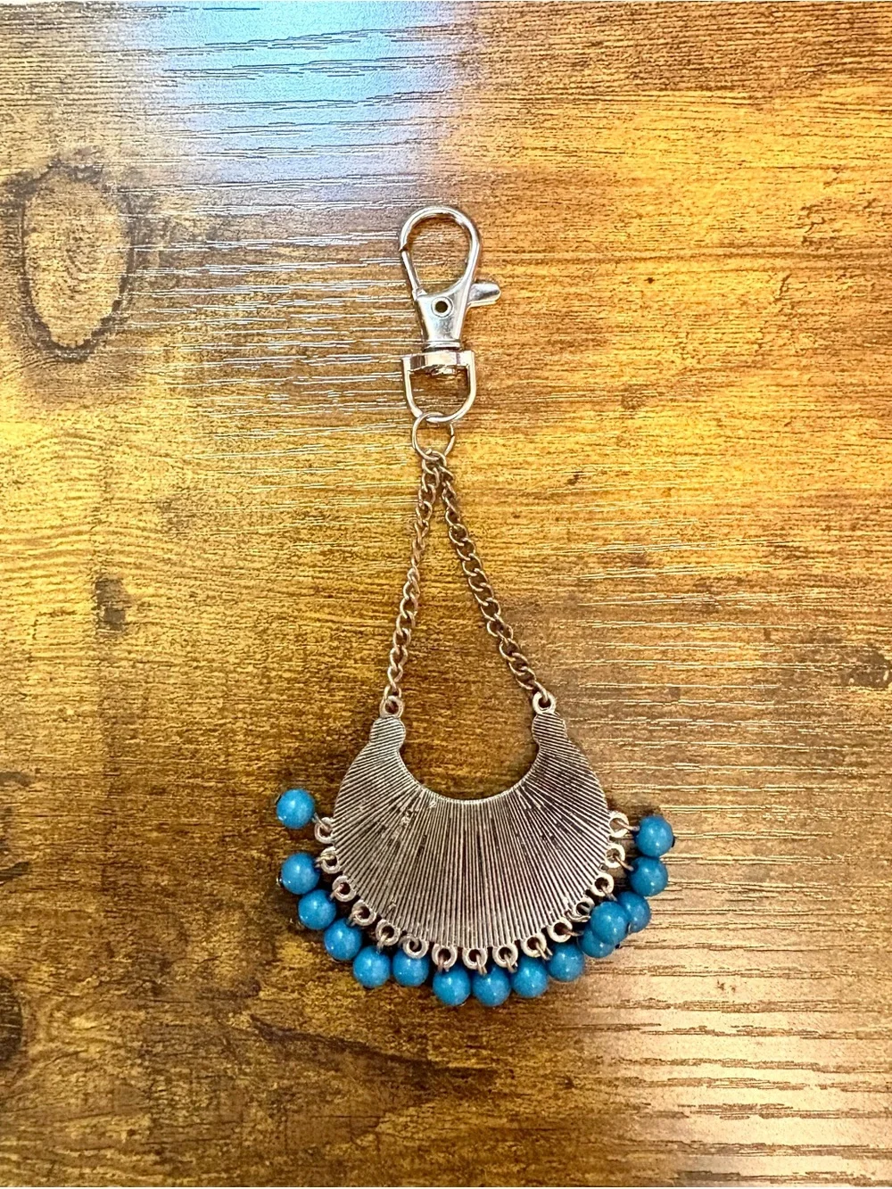 Vintage Boho/Western Turquoise Beaded Crescent Purse/Key Charm